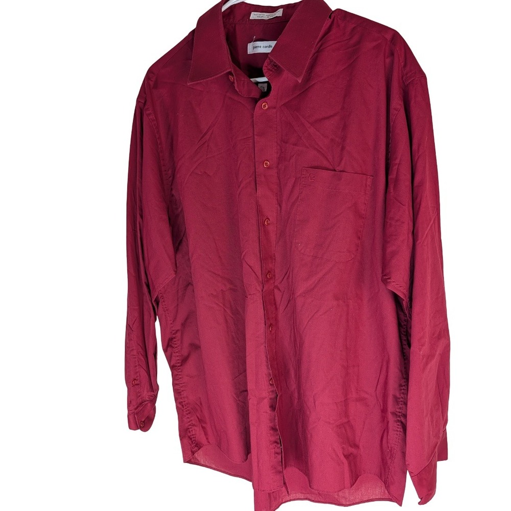 Pierre Cardin Button Down Shirt Mens 17.5 34/35 Burgundy Long Sleeve Collared - Picture 5 of 13